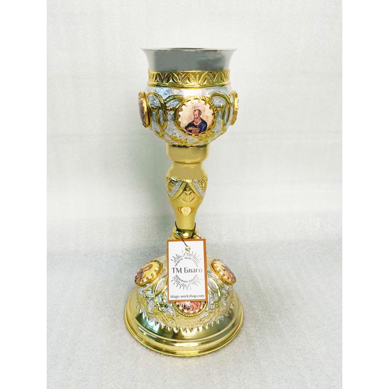 Brass Nickel Eucharist Set 250ml Chalice Diskos Set, Orthodox Communion Set with Icons, Spoon Spear Set, Engraved Liturgical Vessels
