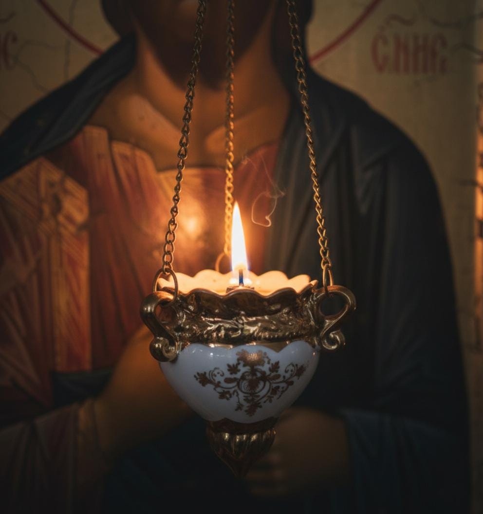Ceramic Hanging Oil Lamp, White Orthodox Lampada, Icon Lamp