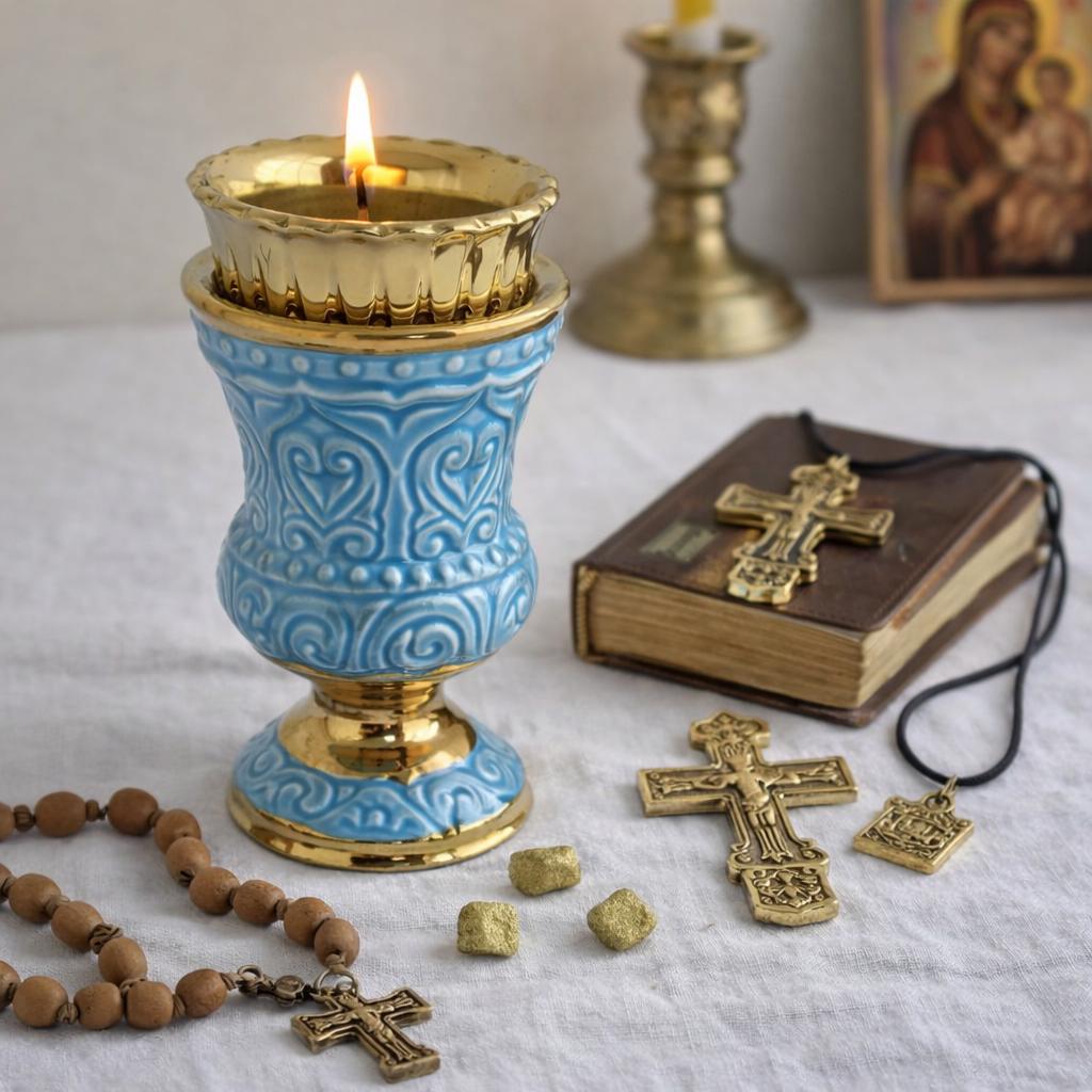 Orthodox Ceramic Oil Lamp 4.5x2.4 in, Prayer Lamp, Church Lampada
