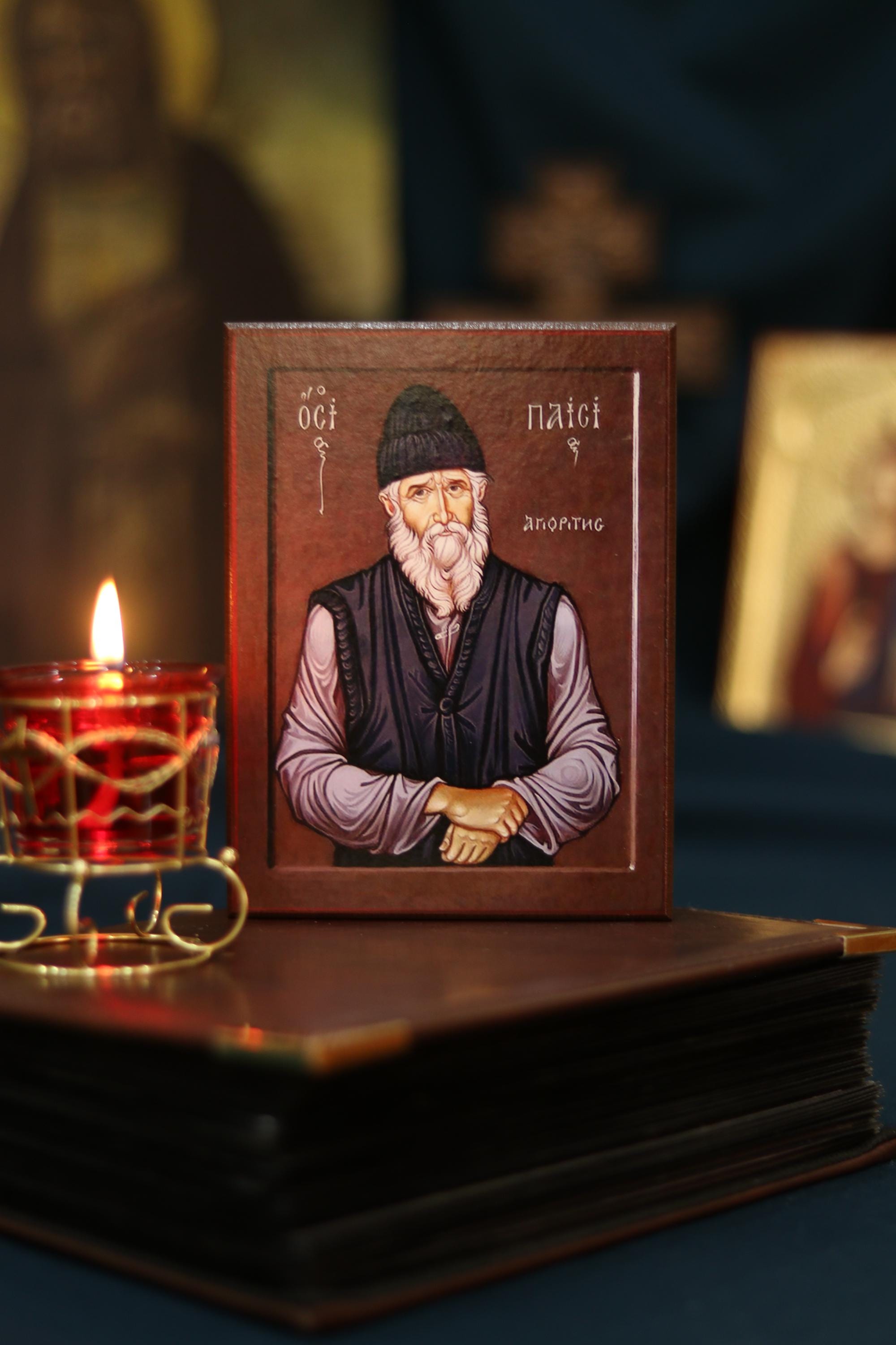Wooden Orthodox Icon, 200g, Saint Paisios Icon, Ash Veneer Icon 6.3x4.7 in
