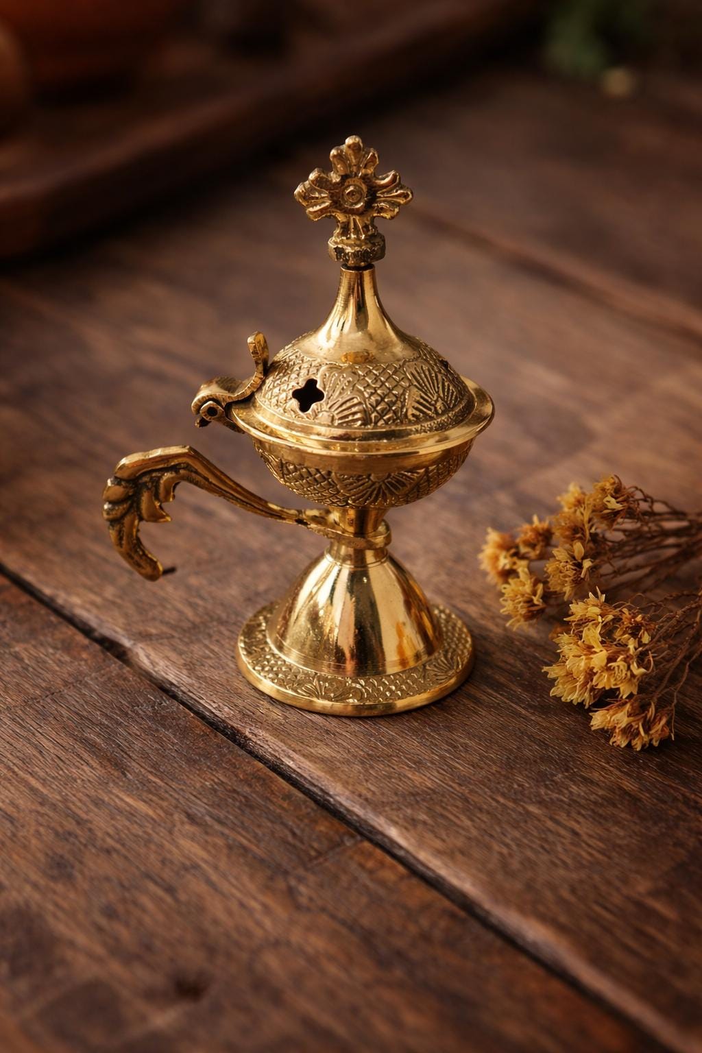 Brass Incense Burner 3.9 in, Orthodox Metal Censer with Lacquer, Christian Thurible