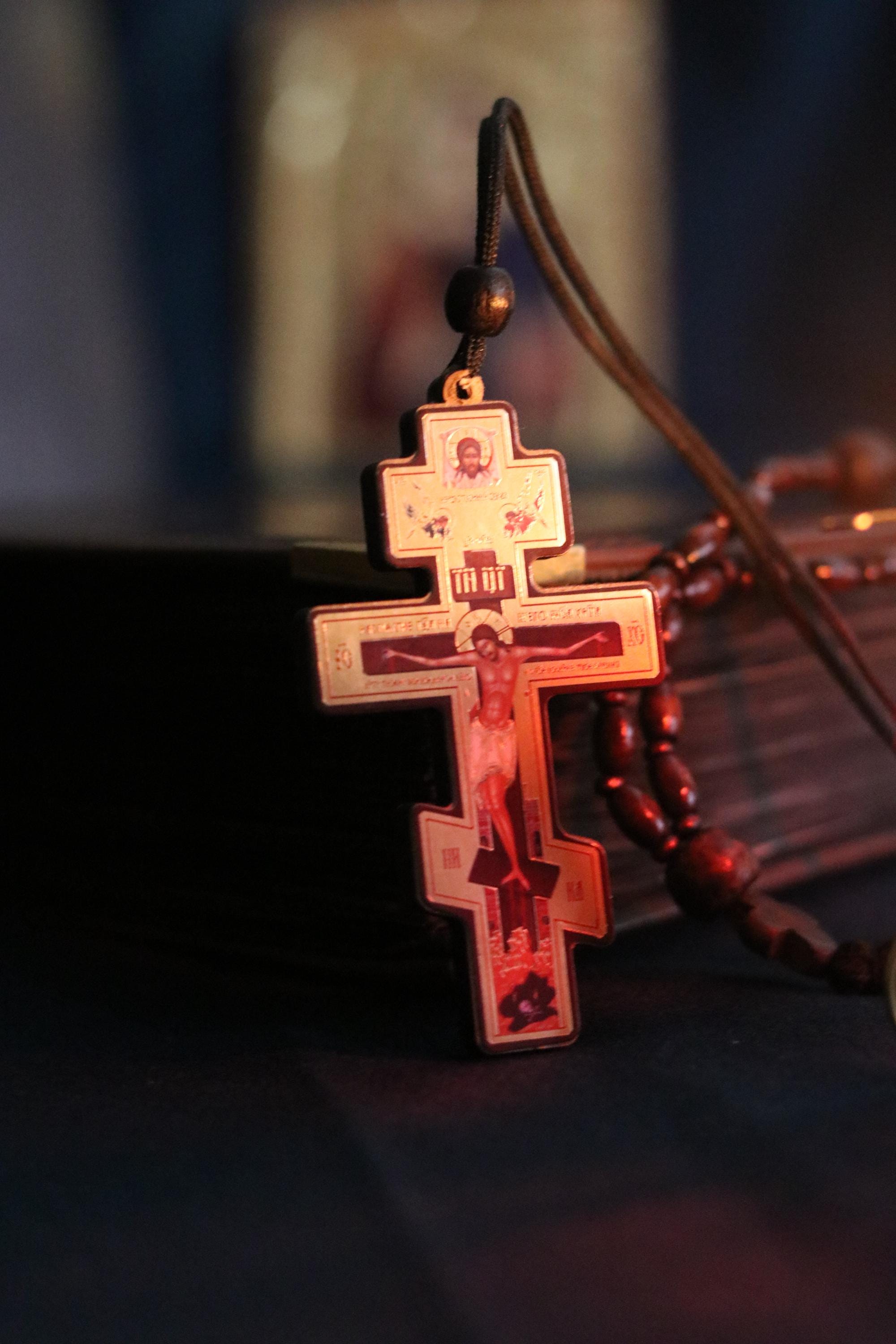 Wooden Orthodox Cross 3.5in, Crucifix Pendant, Jesus Christ Cross, Christian Necklace