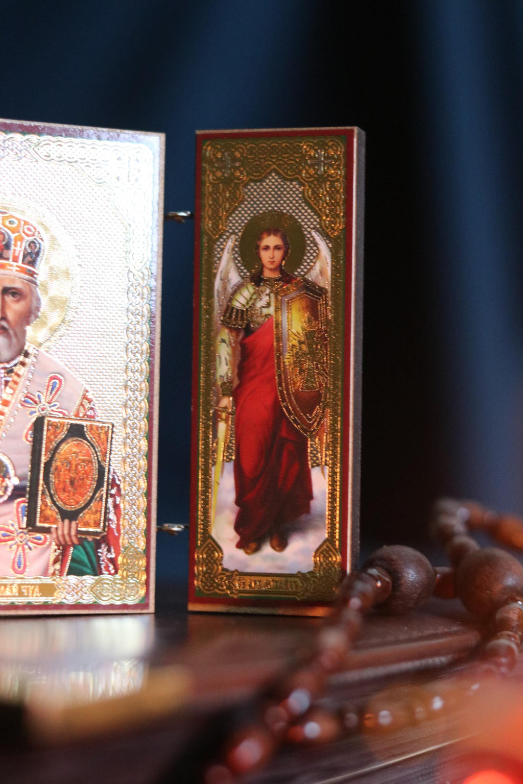 Wooden Orthodox Triptych Icon 3.5in, Saint Nicholas Icon, Travel Folding Icon