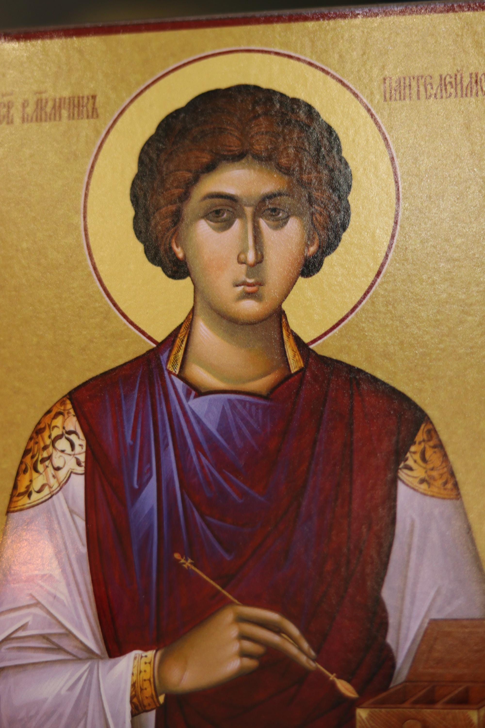 Saint Panteleimon Orthodox Icon , Christian Healer Prayer Icon, Wooden