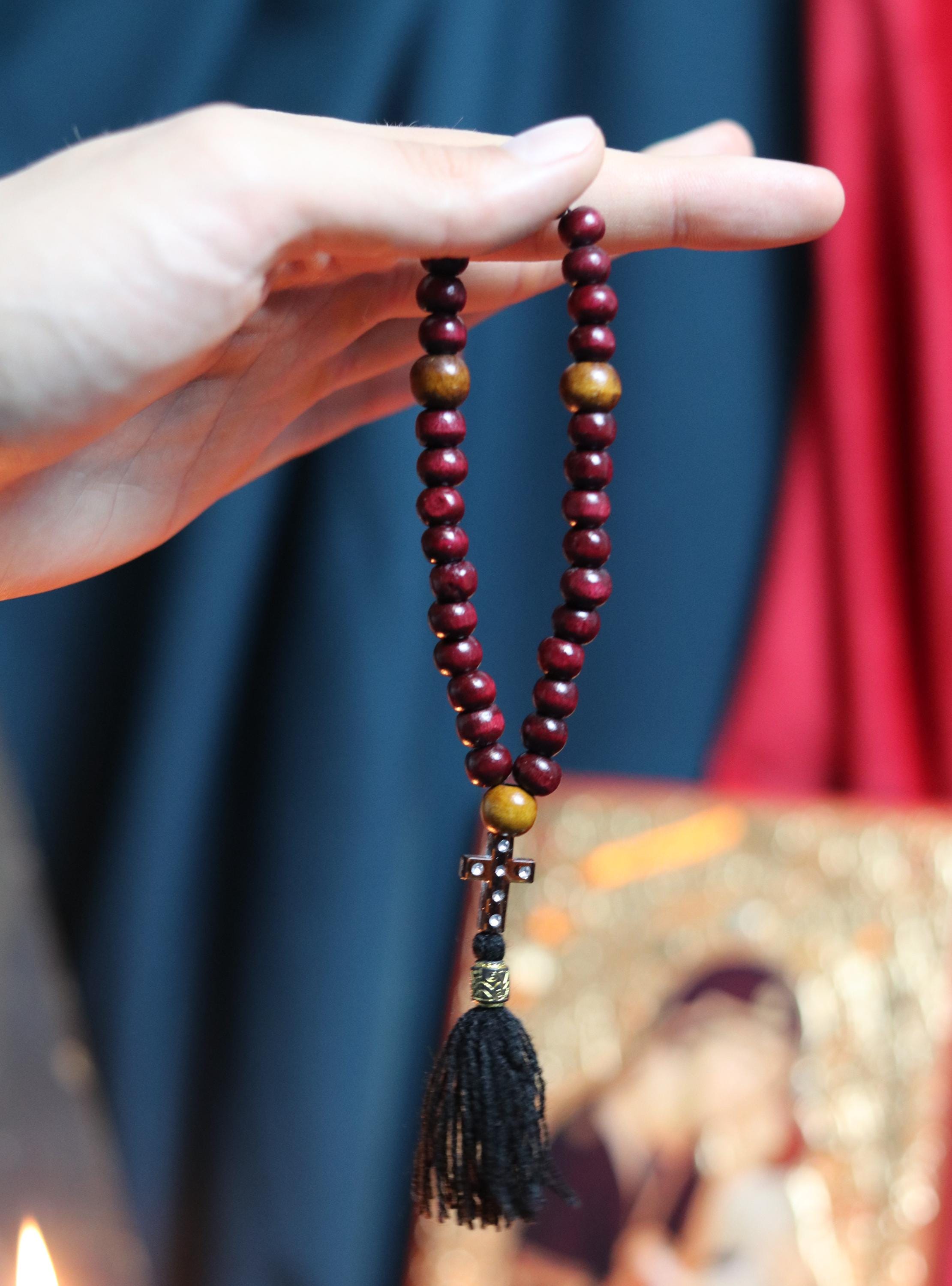 Orthodox Wooden Prayer Beads with Tassel – Handmade Black Wood Orthodox rosaries, Prayer beads, Orthodox prayer rope, Wooden komboskini