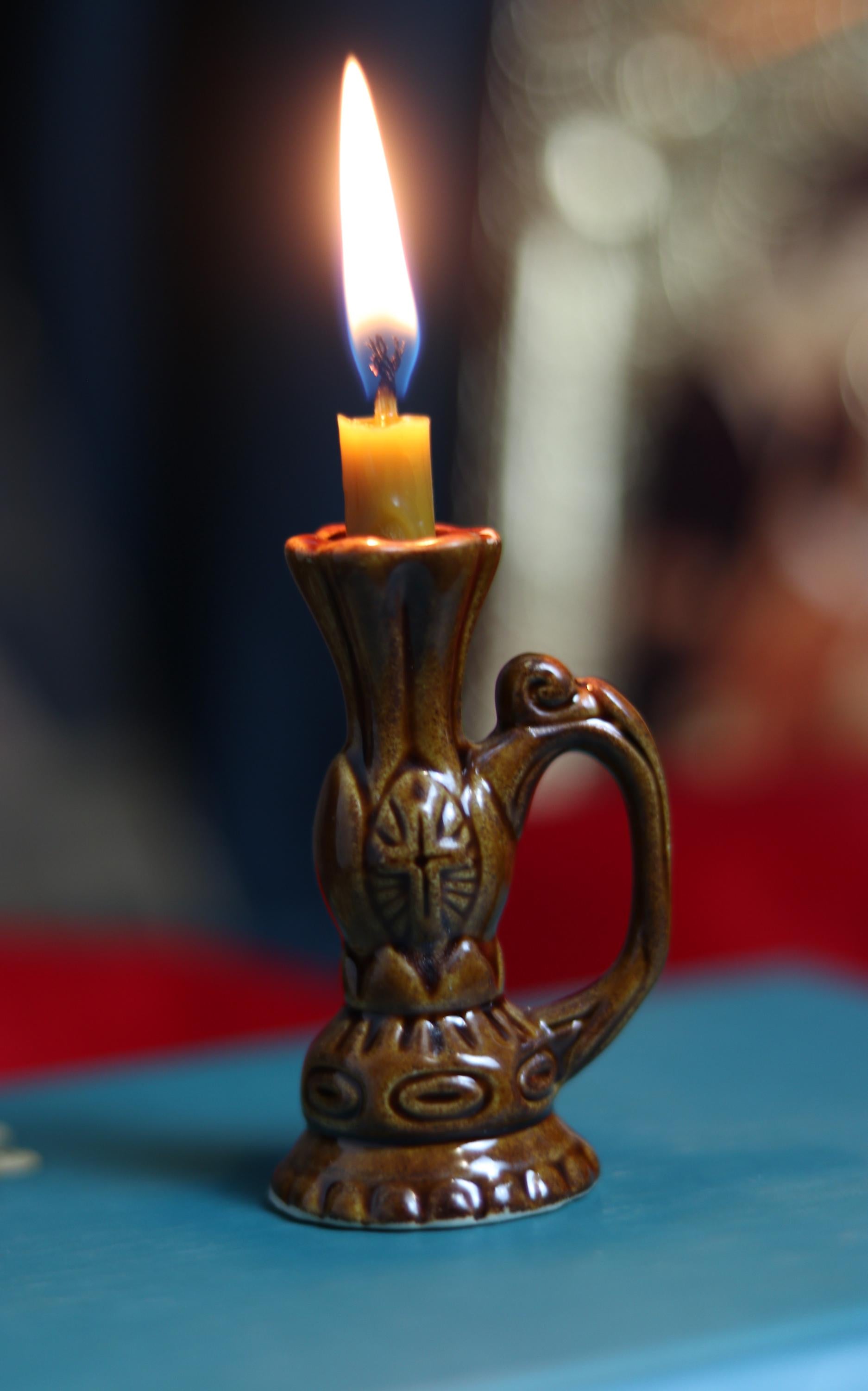 Vintage Ceramic Candle Holder with Handle – 7 cm, Orthodox candlestick, Ceramic candlestick, Orthodox icon, Small candlestick
