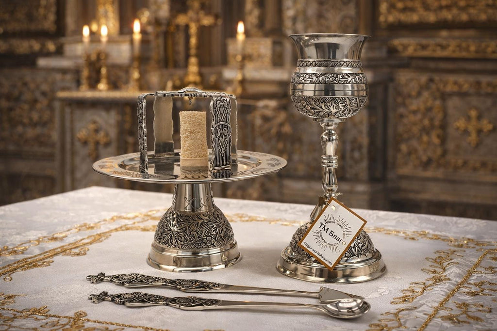 Nickel Eucharist Set 100ml Chalice Diskos Set, Orthodox Communion Set, Spoon Spear Set, Church Altar Set, Liturgical Vessels