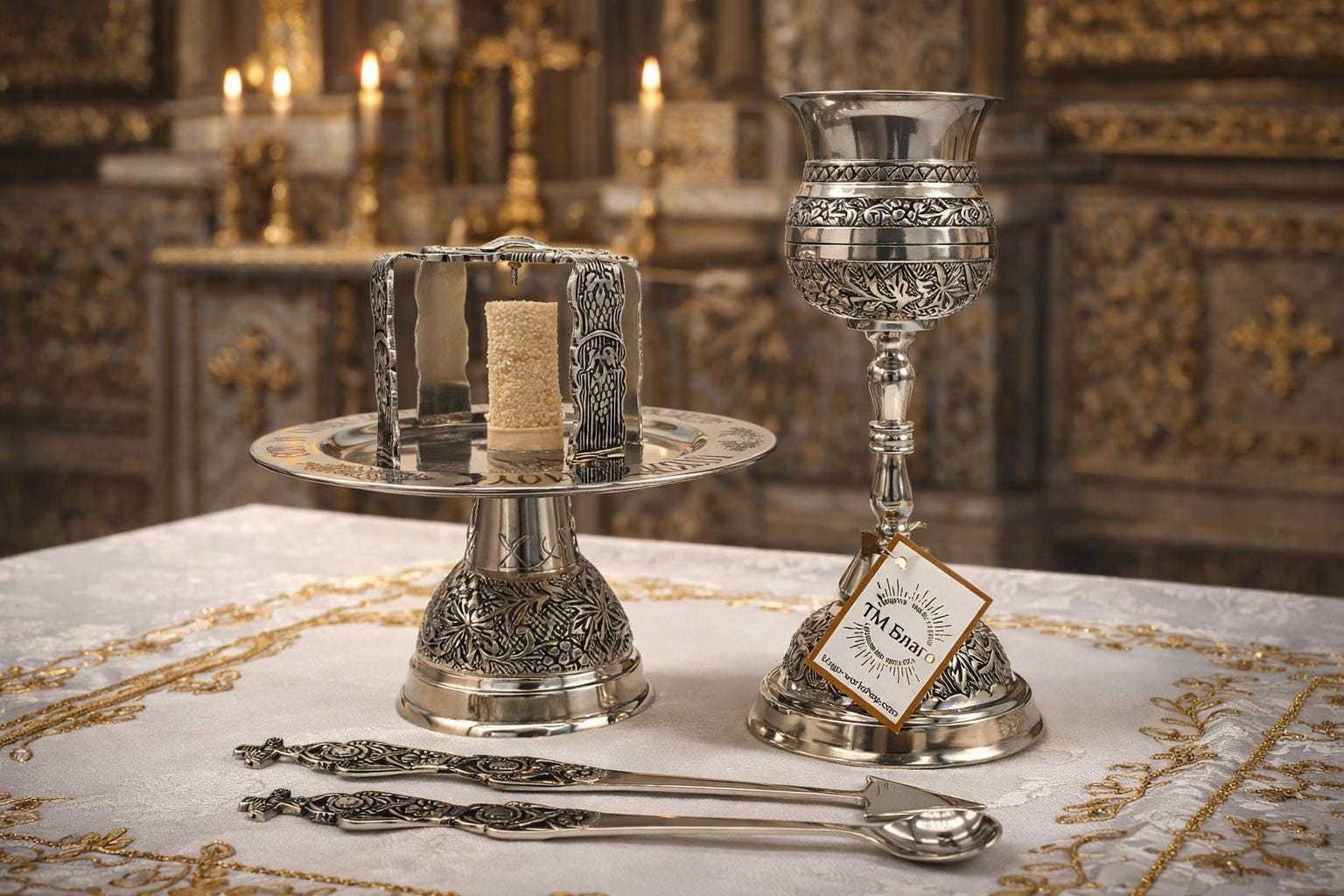 Nickel Eucharist Set 100ml Chalice Diskos Set, Orthodox Communion Set, Spoon Spear Set, Church Altar Set, Liturgical Vessels