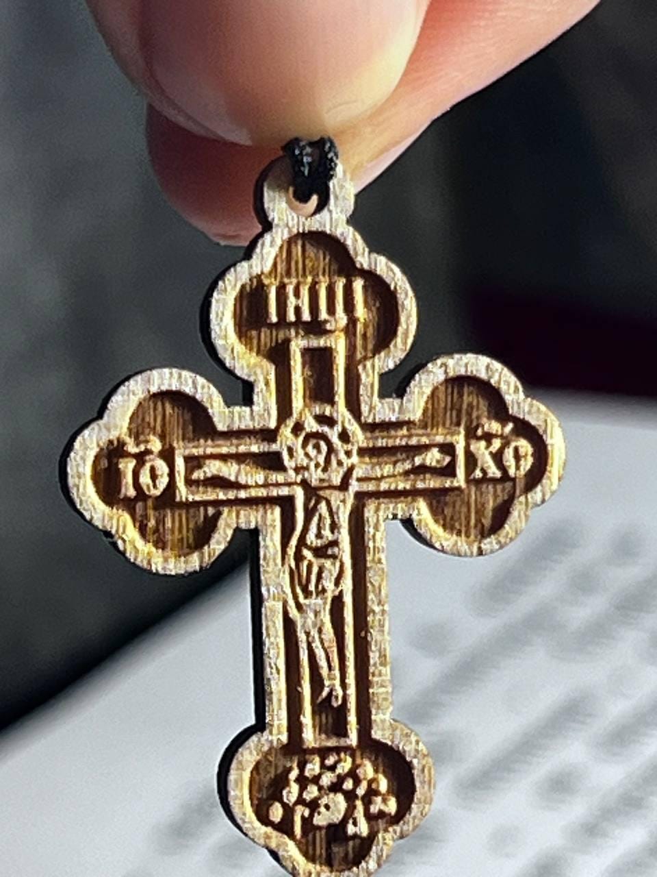 Orthodox Wooden Cross Pendant – Compressed Wood, Jesus Crucifix, Blessed in Church, Orthodox cross, Orthodox icon