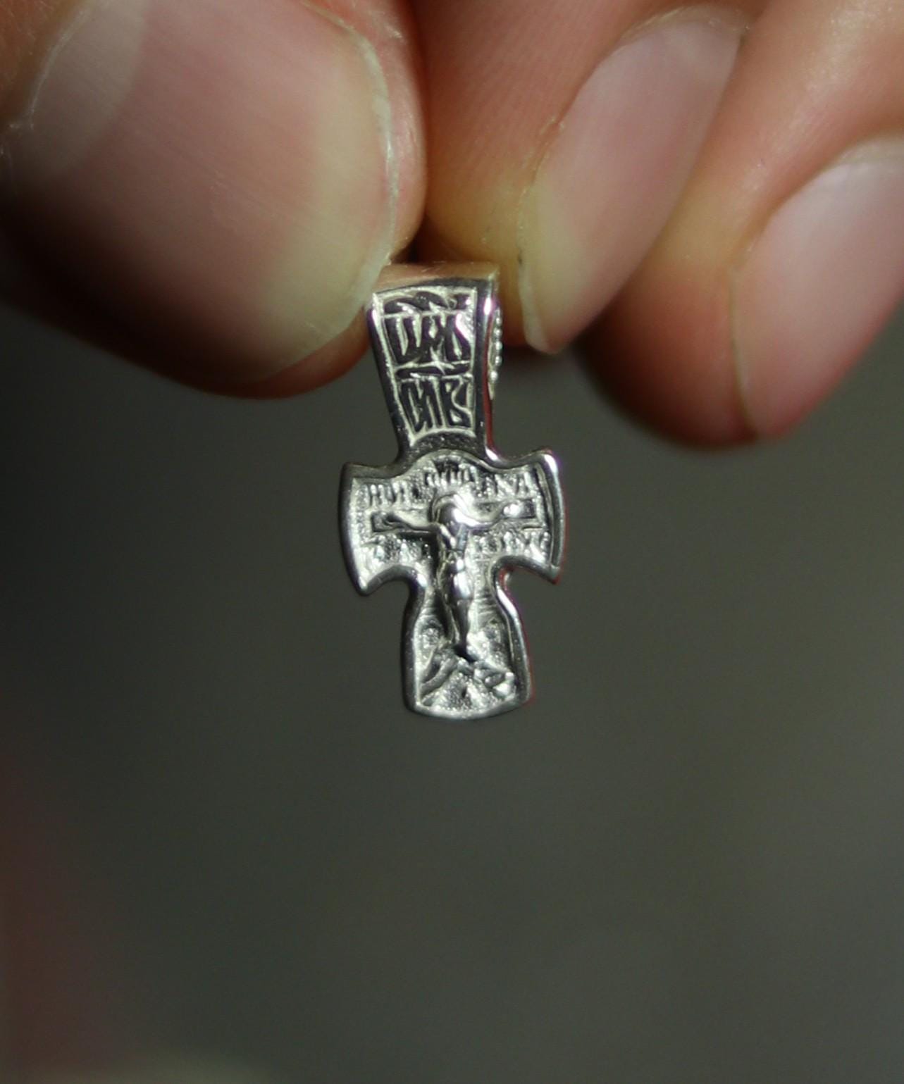 Sterling Silver Orthodox Cross Pendant | 0.67 in Tall | 1.23g | 925 Christian Crucifix Charm for Baptism & Daily Wear, greek orthodox cross
