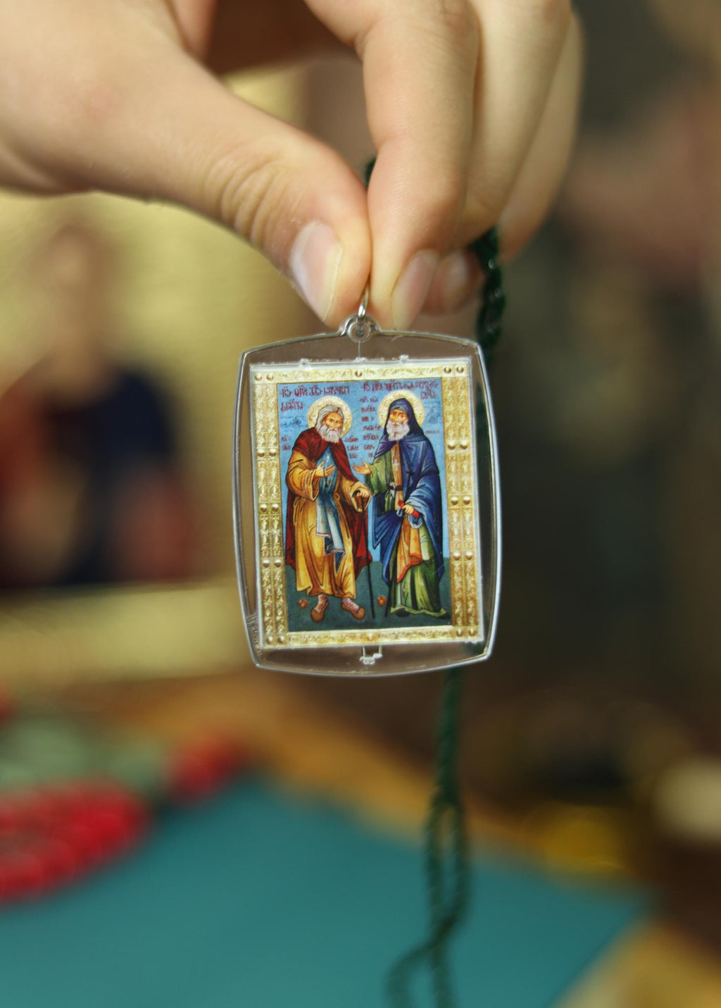 Orthodox Car Pendant Icon 1.6x2 in, Saint Gabriel Urgebadze & Saint Seraphim of Sarov, Blessed Christian Car Charm, Religious Gift