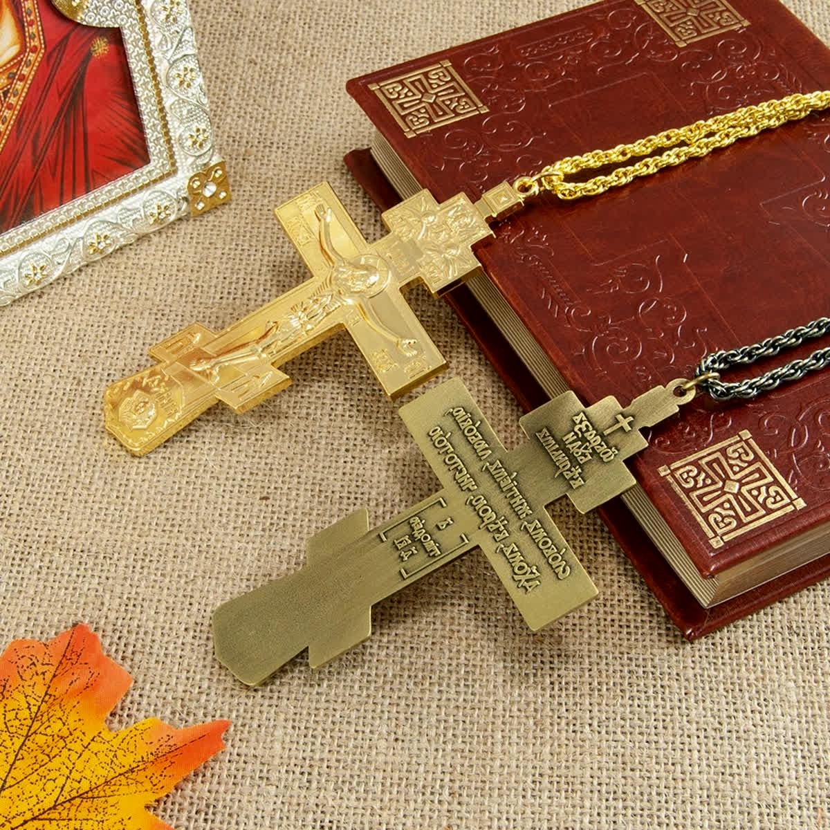 Orthodox Pectoral Cross for Priest | Gold, Silver, Silver-Gold, Light Bronze & Dark Bronze | Clergy Cross Necklace