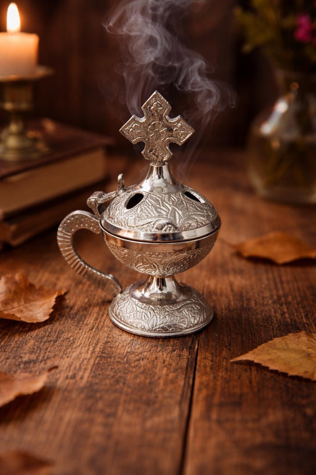 4.1 Inch Orthodox Incense Burner Silver Tone, Metal Censer, Christian Thurible