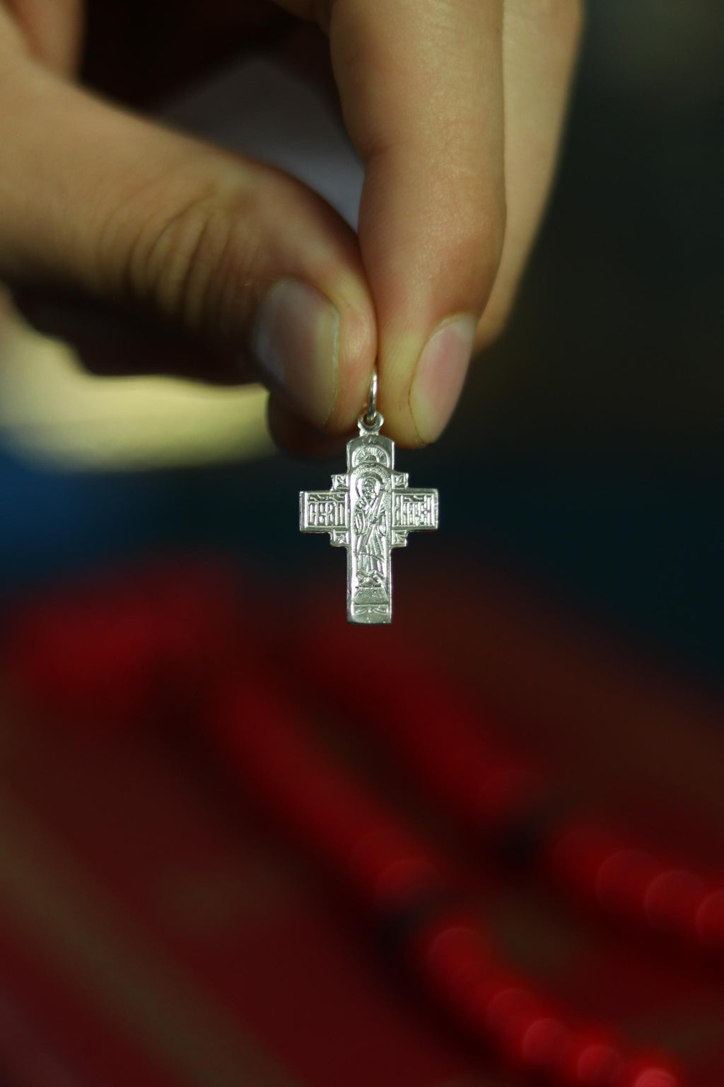 Silver Orthodox Cross Pendant 2.2cm, Sterling Christian Necklace
