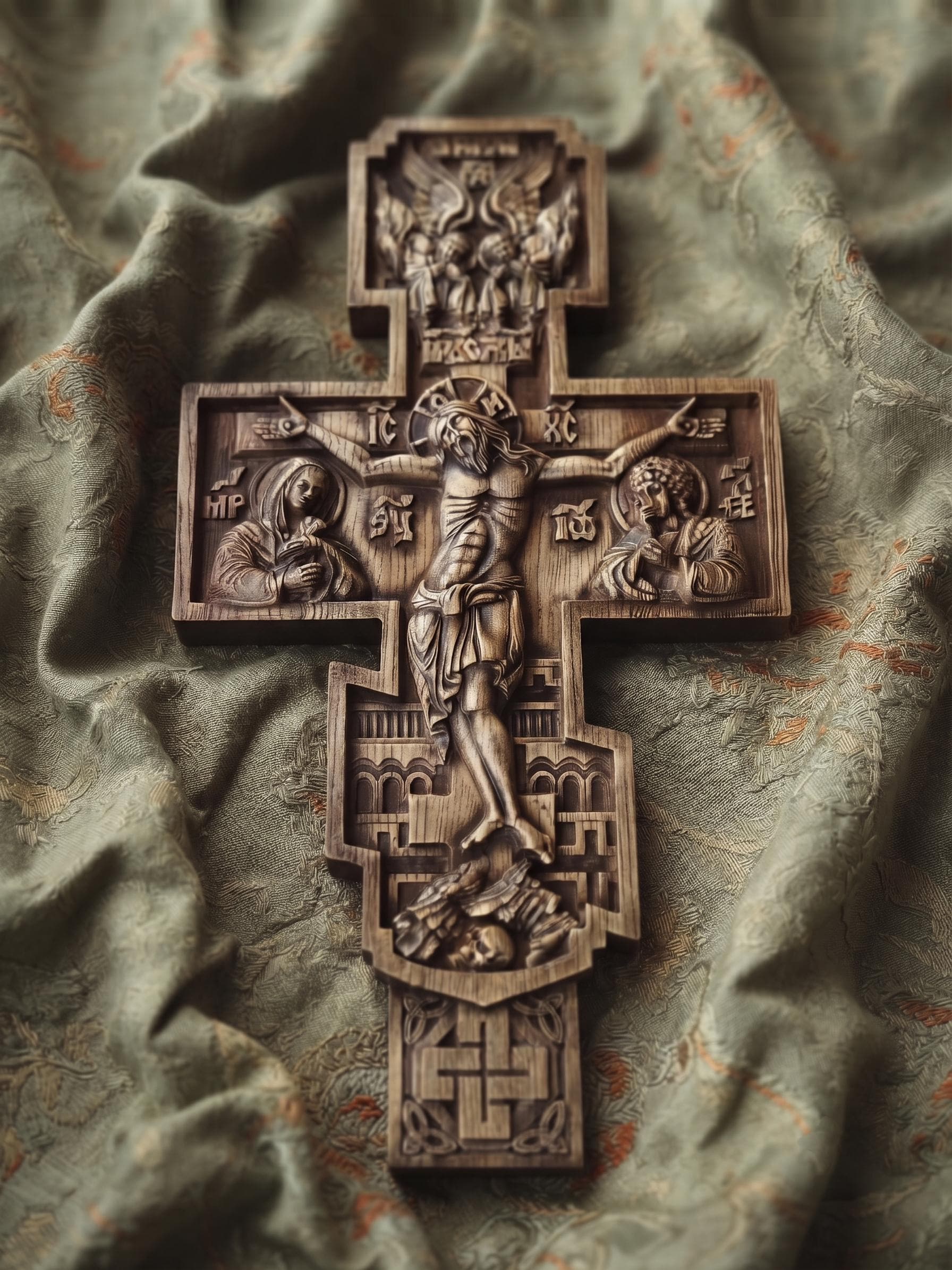Orthodox Wooden Crucifix, Handcrafted Beech Wood Cross