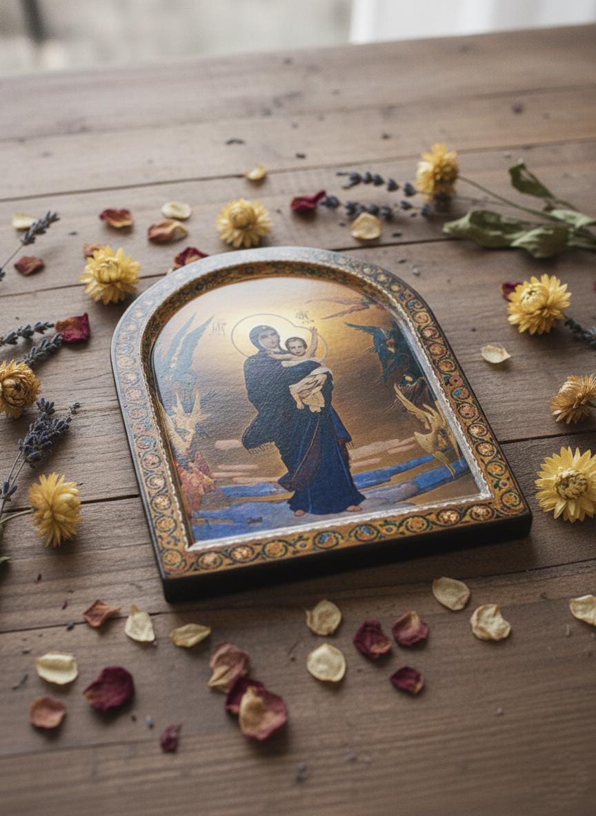Orthodox Icon "Blessed Heaven" 5.9x7.9", 7.9x11" | Virgin Mary Icon, Wooden Lithography Icon, Christian Gift, Religious Wall Decor