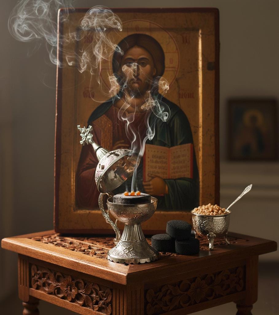 Orthodox Incense Set with Burner | 3 Types of Natural Frankincense (50g) + 6 Charcoal Tablets | Religious Gift