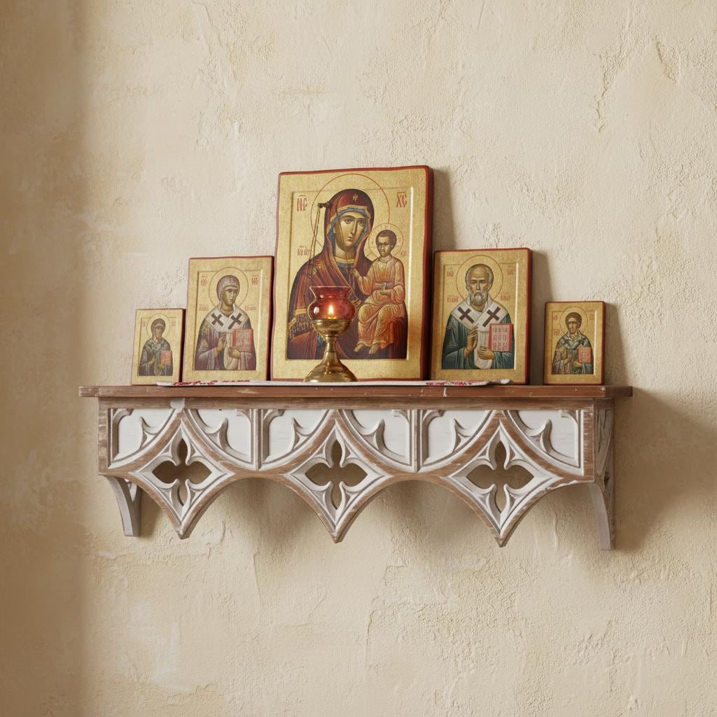 Wooden shelf for a home iconostasis, Orthodox Home Icon Stand, Prayer Corner Shelf