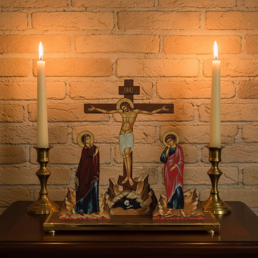 Wooden Tabletop Crucifix 17 in, Golgotha Cross, Orthodox Crucifix, Jesus Christ Cross, Religious Decor, Prayer Corner Cross