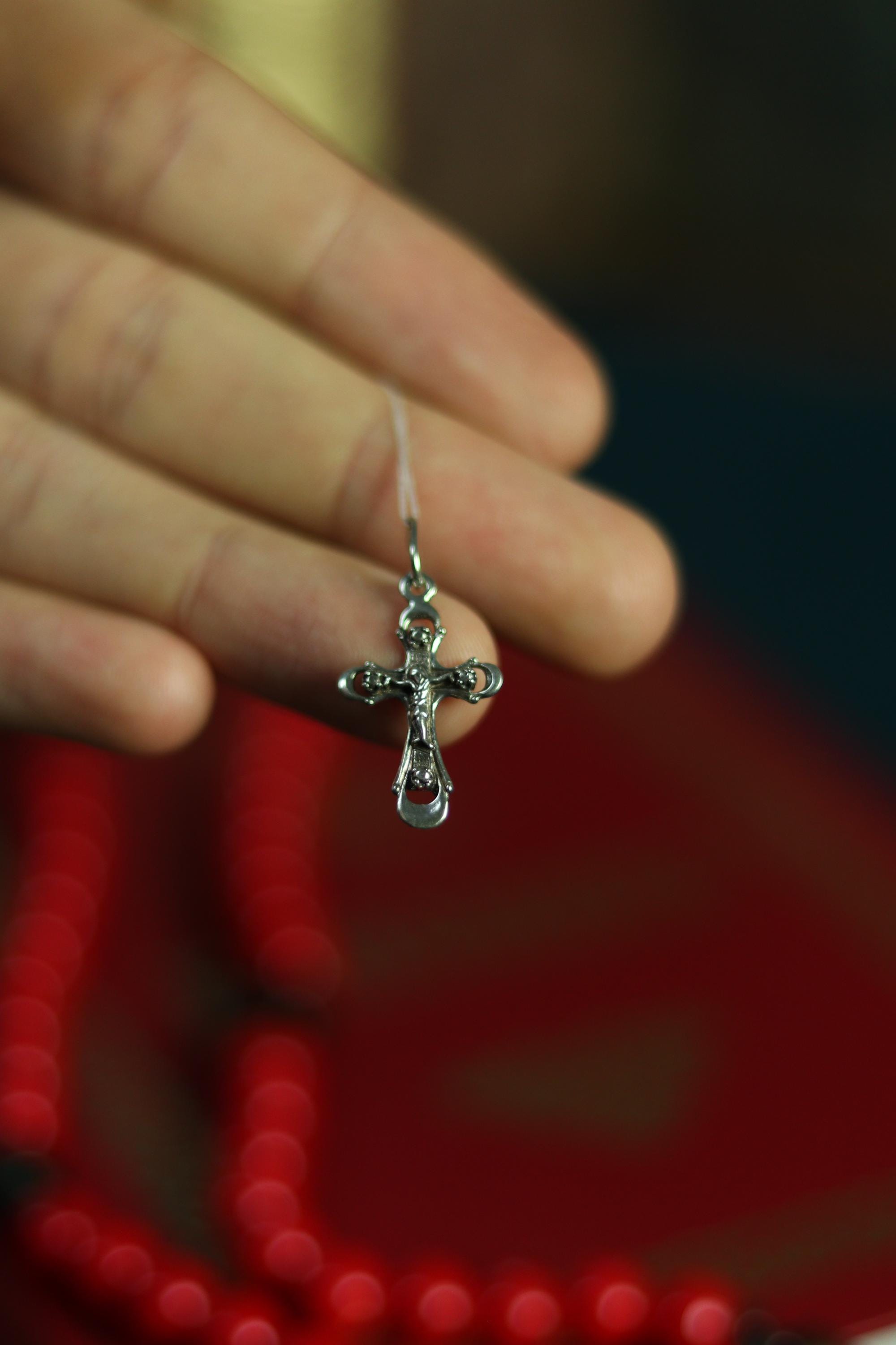 Sterling Silver Orthodox Cross Pendant | 0.67 in Tall | 1.23g | 925 Christian Crucifix Charm for Baptism & Daily Wear, greek orthodox cross