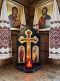12in Wooden Orthodox Crucifix Candle Stand, Crucifix With Icons, Church Cross, Christian Decor, Prayer Corner Cross, Religious Gift