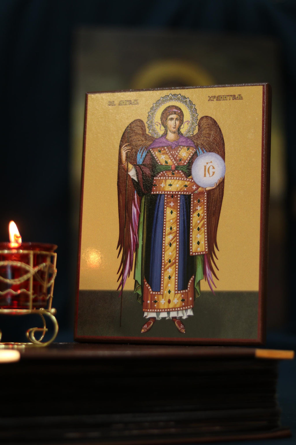 Guardian Angel with Sphere Icon Wooden Orthodox 6.3x4.7in