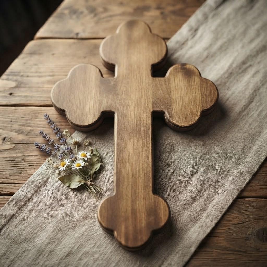 Orthodox Wooden Crucifix, Handcrafted Beech Wood Cross