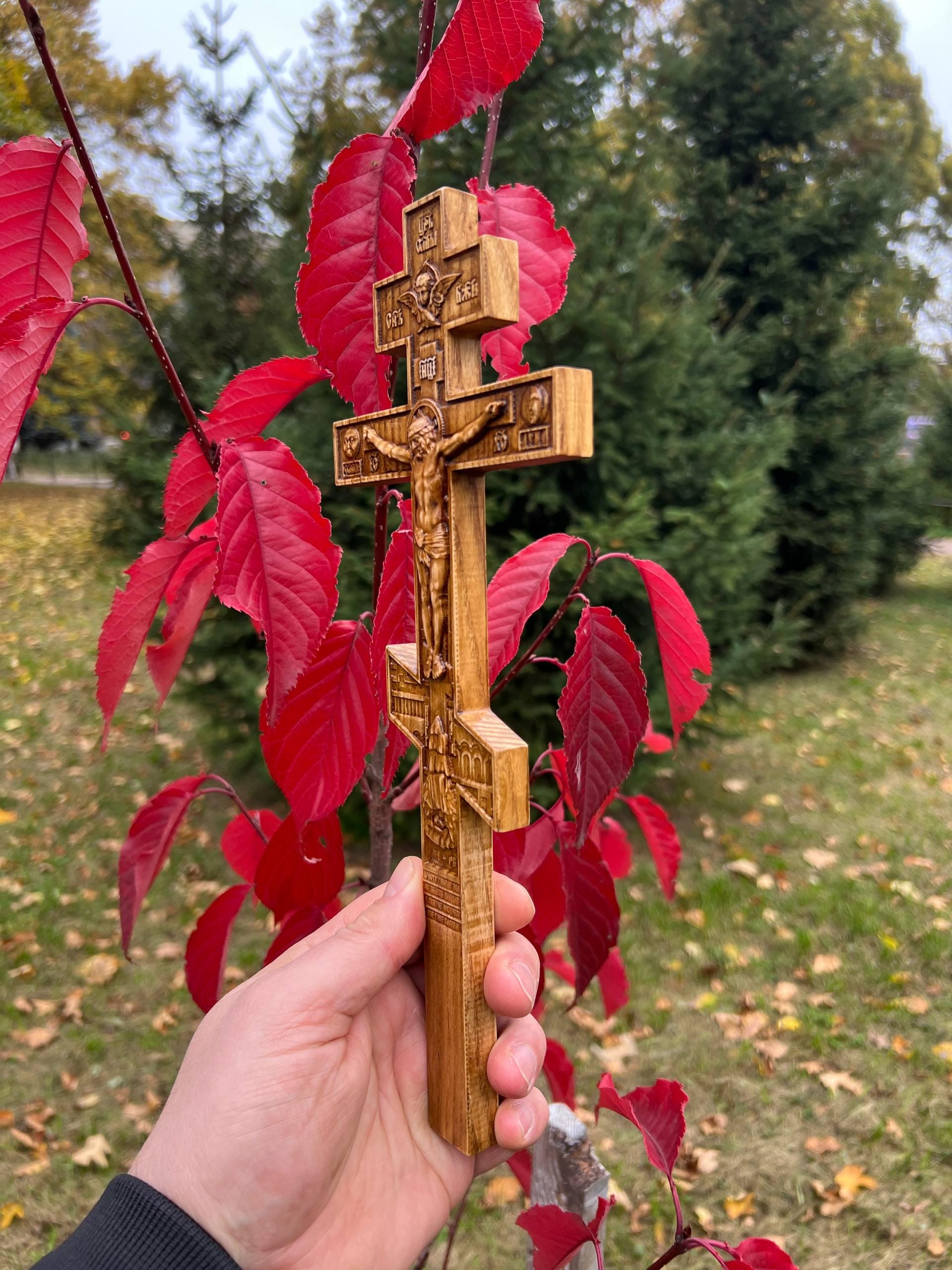 Orthodox Wooden Wall Cross 11.8x4.6in, Hand Carved Oak Ash Crucifix, Christian Cross, Orthodox Cross, Church Wall Hanging, Religious Decor