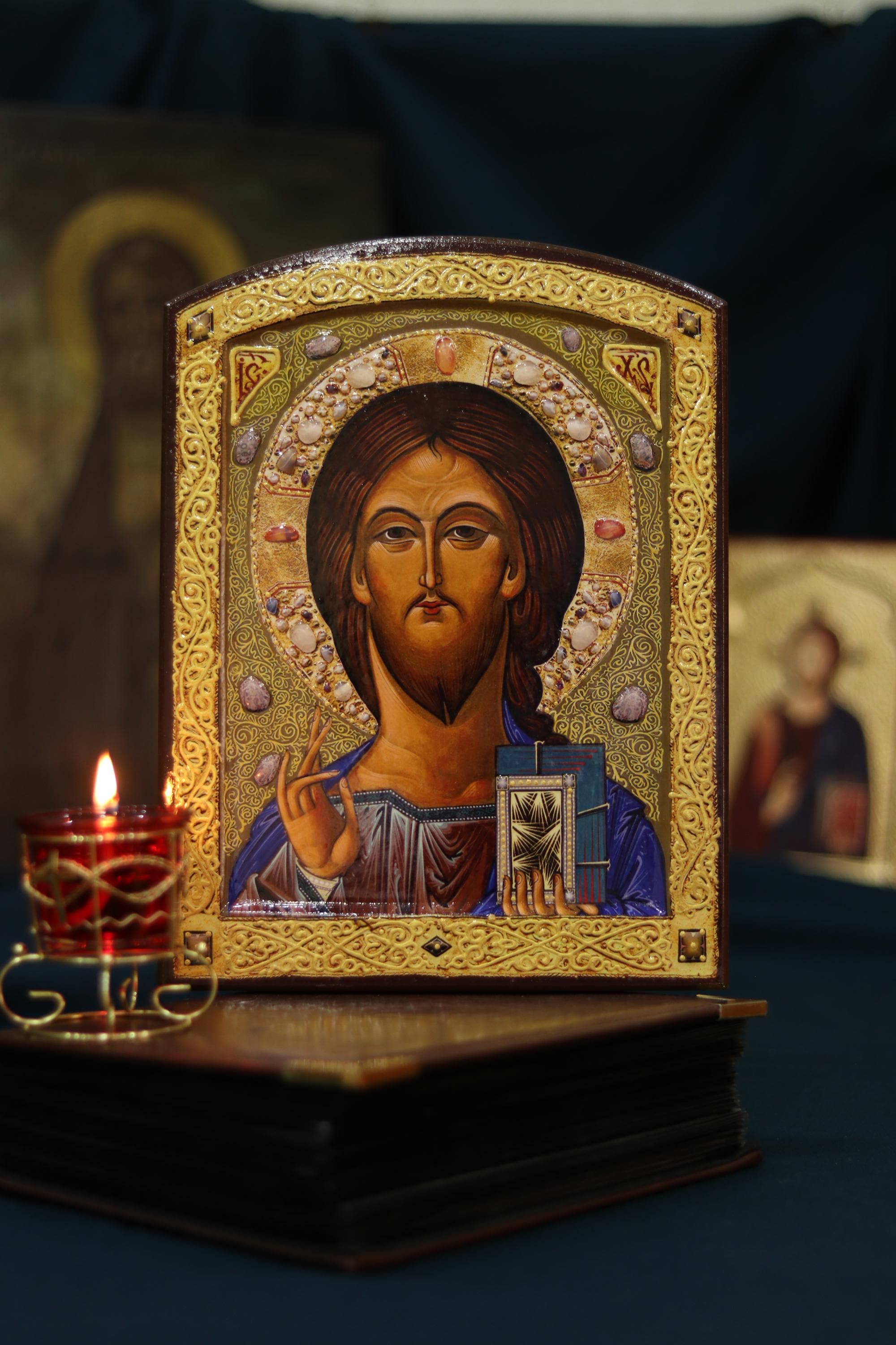 Jesus Christ Pantocrator Icon 7.9x5.9 in Orthodox Christian Wall Plaque