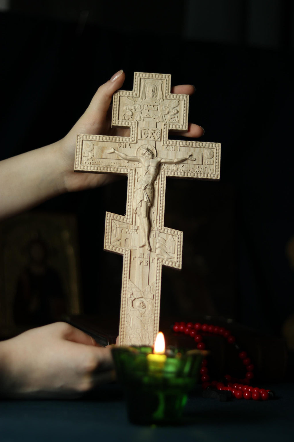 12in Beech Wood Cross, Orthodox Cross, Lord Jesus Christ