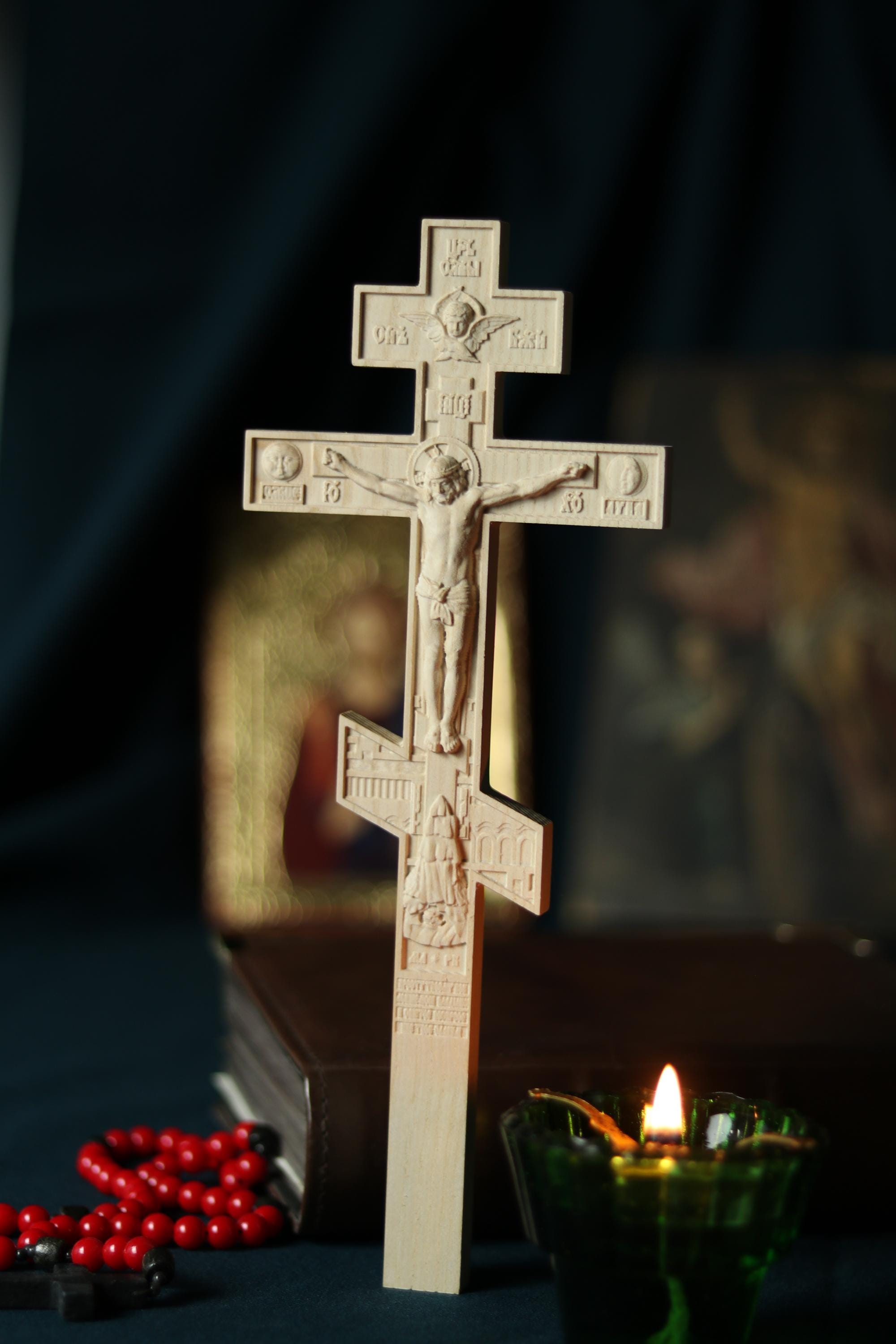 Orthodox Wooden Crucifix, Handcrafted Oak Wood Cross