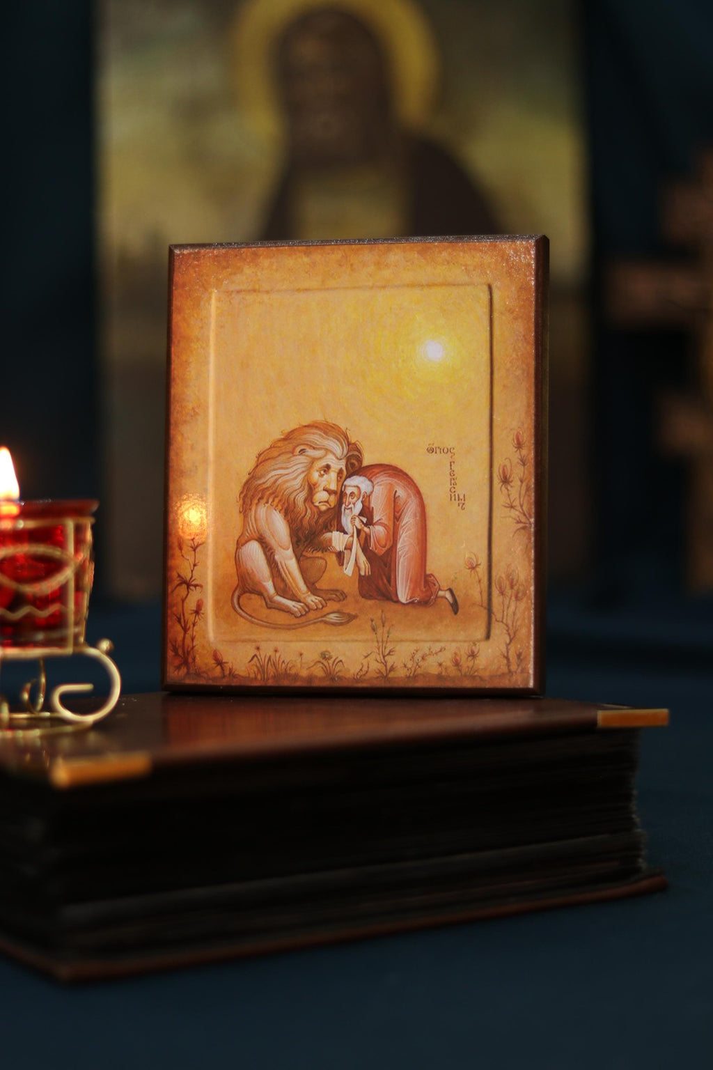Orthodox Icon St Gerasimus Lion Wooden Icon Religious Gift