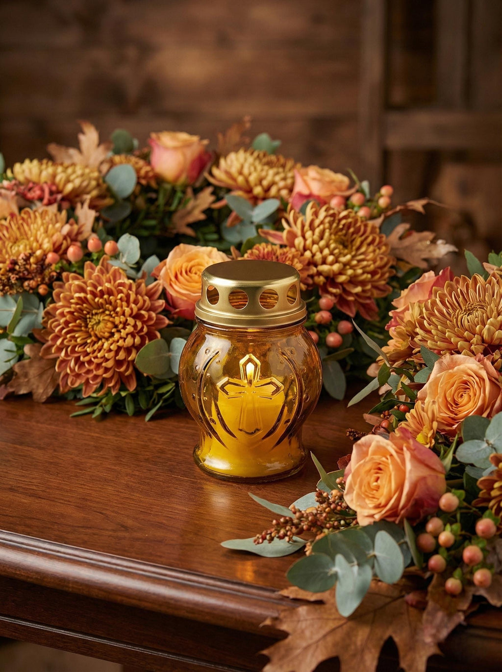 Glass Vigil Lamp 8h, Yellow Candle Lamp, Orthodox Lampada, Memorial Candle, Church Candle Holder