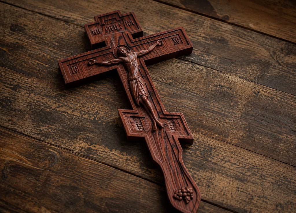 Orthodox Wooden Crucifix, 7.9-19.7in Beech Wood Cross, Hand Carved Jesus Christ