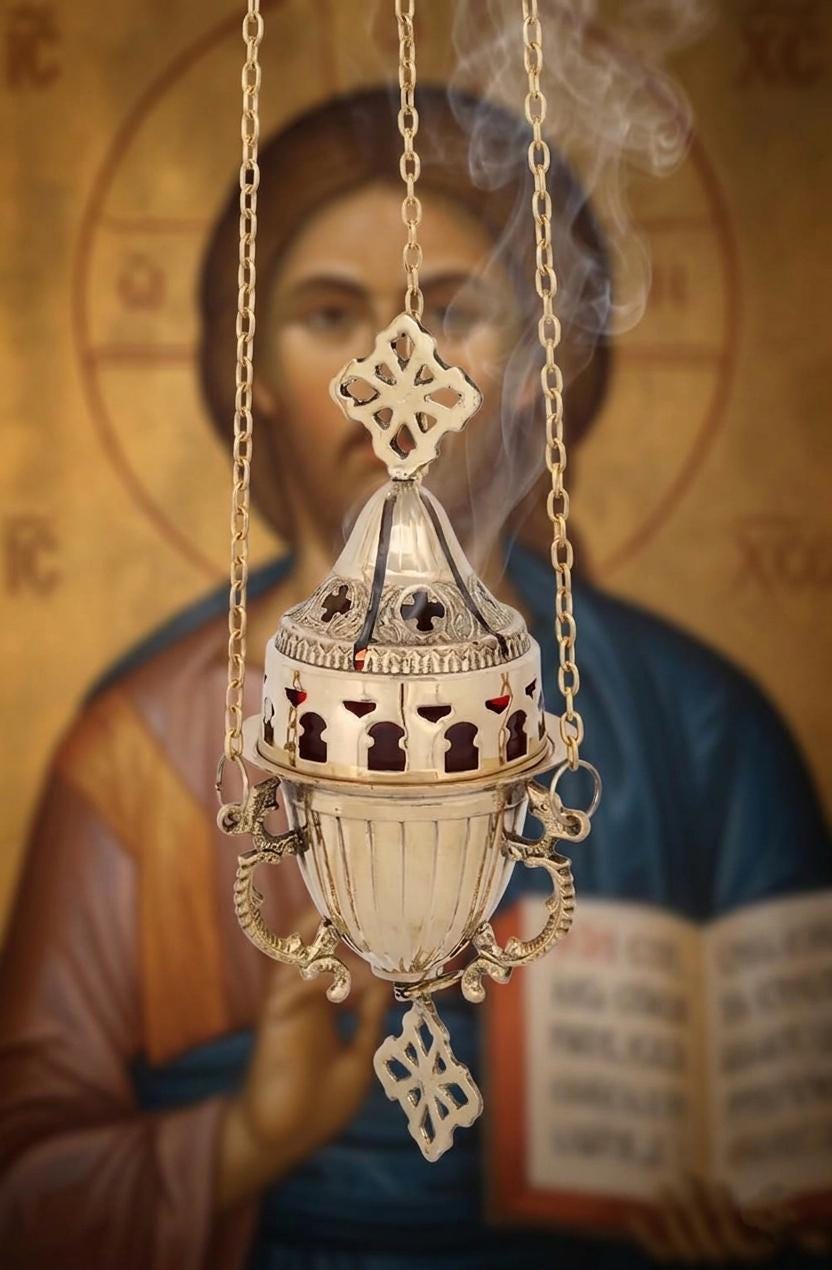 Brass Hanging Vigil Orthodox Oil Lamp 7.1in Church Candle Lamp