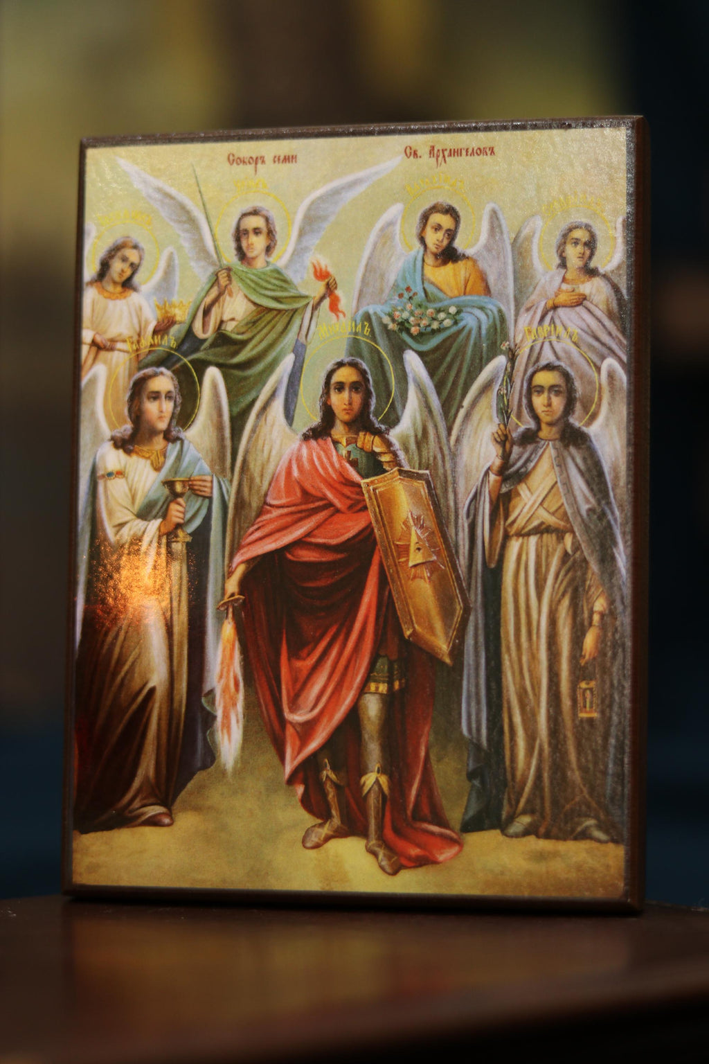 Holy Seven Archangels Wooden Icon Orthodox Plaque