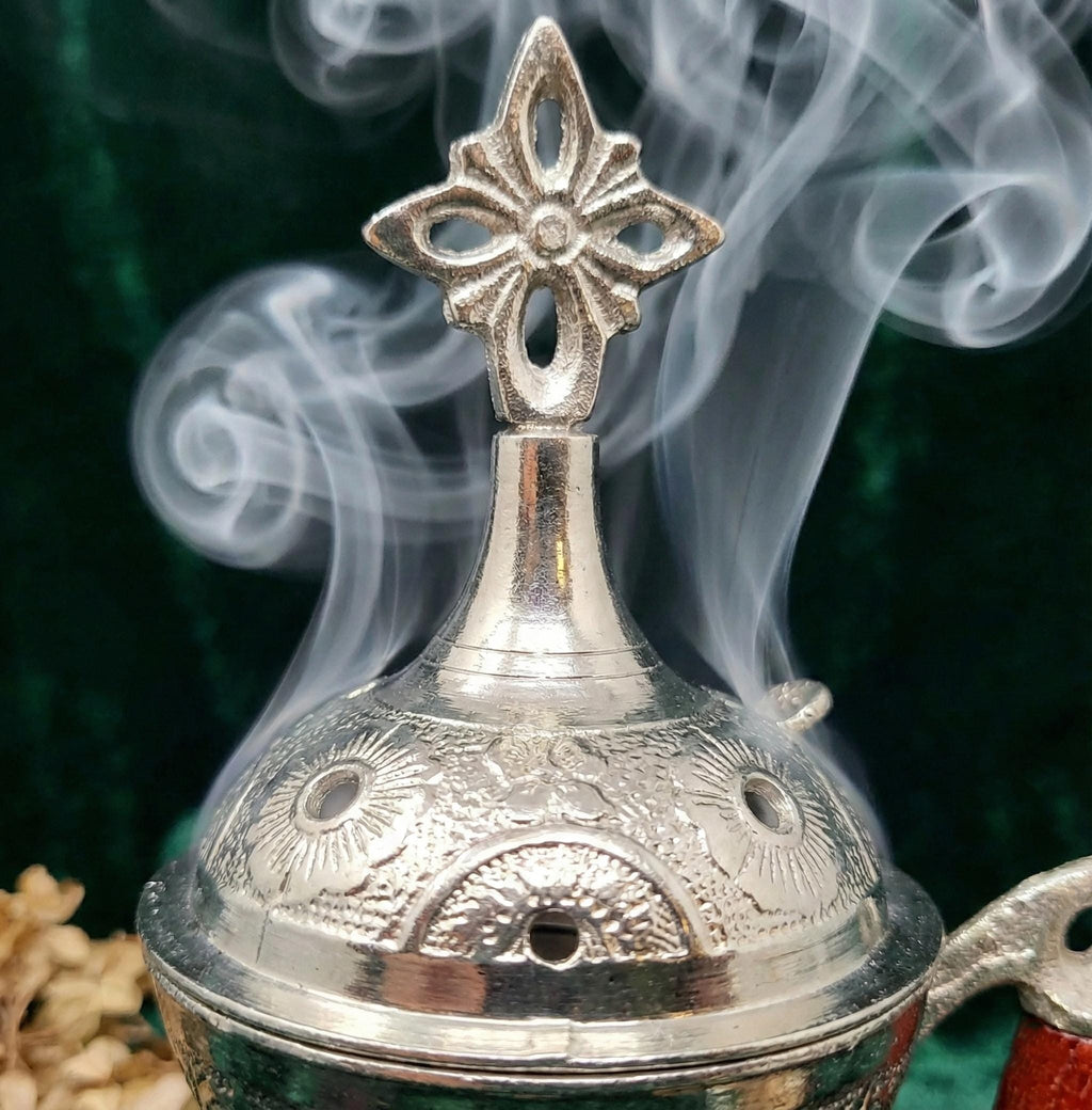 Greek Metal Censer Set, 14cm Incense Burner with 50g Frankincense & Charcoal.
