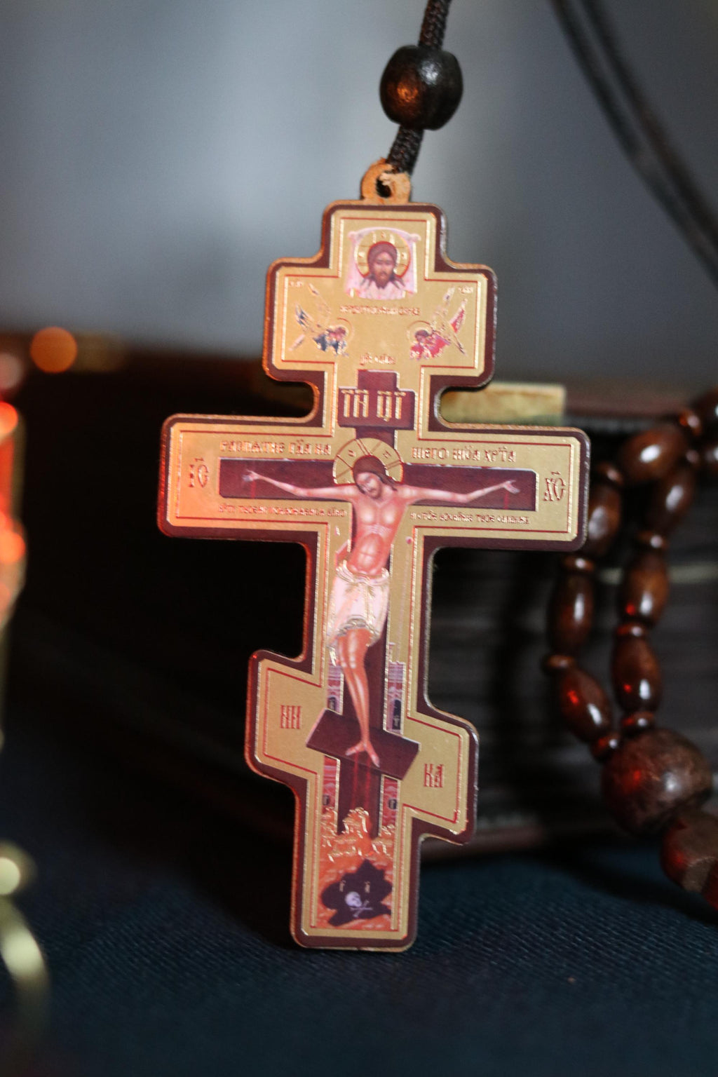 Wooden Orthodox Cross 3.5in, Crucifix Pendant, Jesus Christ Cross, Christian Necklace