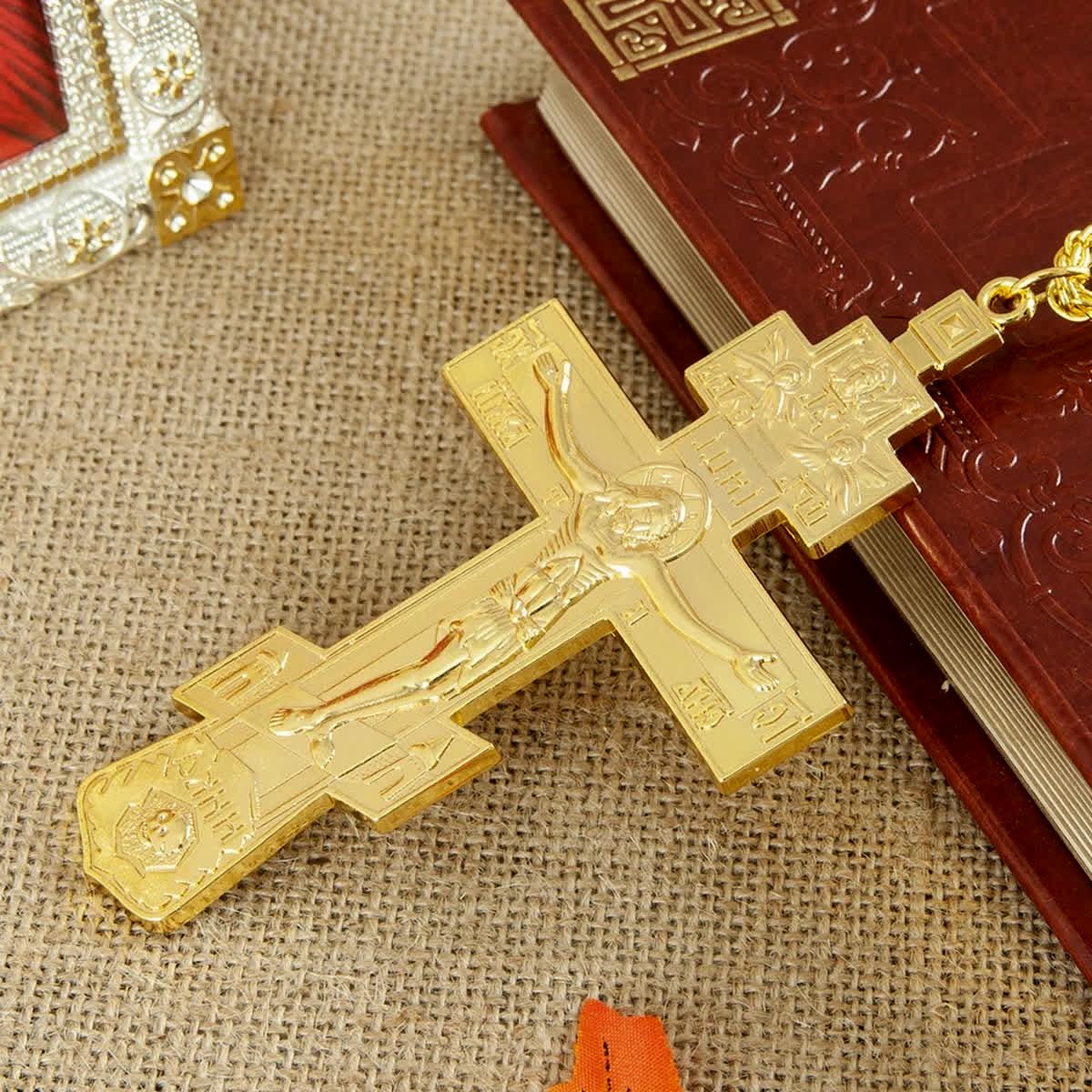 Orthodox Pectoral Cross for Priest | Gold, Silver, Silver-Gold, Light Bronze & Dark Bronze | Clergy Cross Necklace