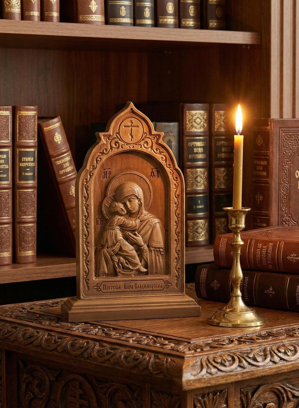 8.27x4.53in Wooden Carved Vladimir Icon of the Mother of God, Orthodox Icon, Religious Decor, Prayer Corner Icon, Christian Gift