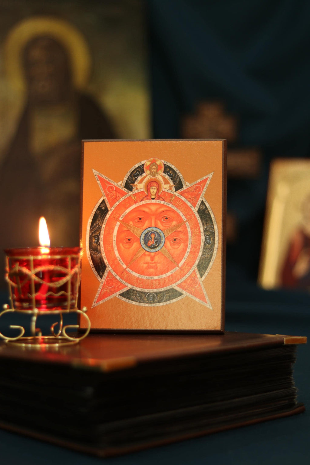 Wooden Orthodox Icon All Seeing Eye of God 7.9x5.9 inches, Christian Icon Trinity Symbol, Prayer Home Decor