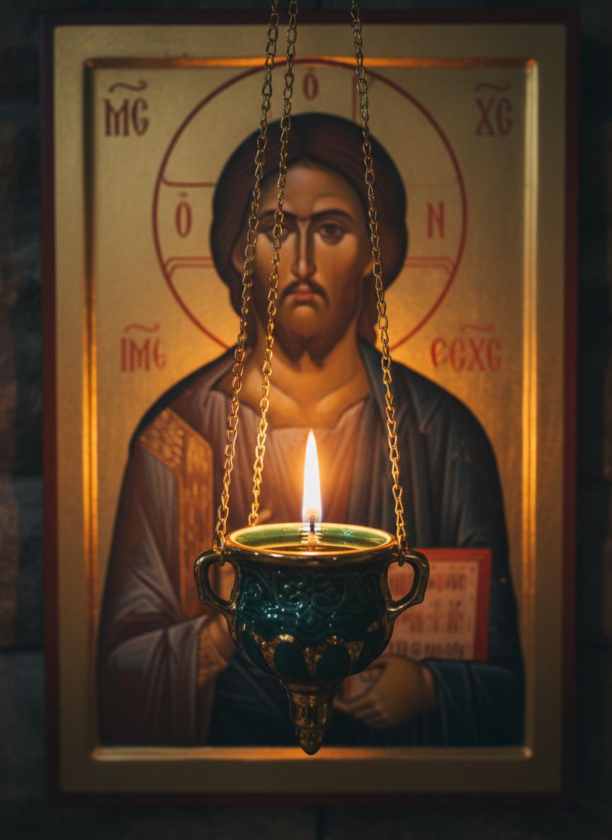 Ceramic Hanging Lampada, Orthodox Lamp, Icon Lamp.