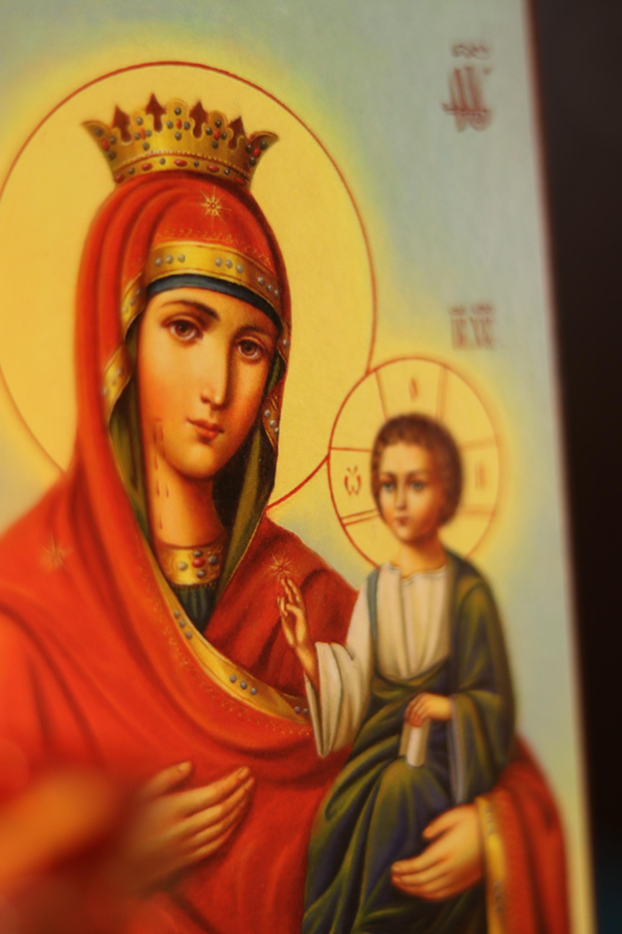 Wooden Icon Orthodox Icon, Virgin Mary Kazan, Ash Veneer Religious Decor ()