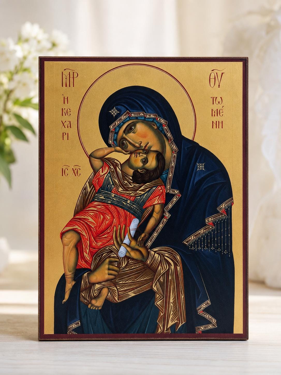 Virgin Mary Icon Playing with the Child Wooden Icon Orthodox Icon