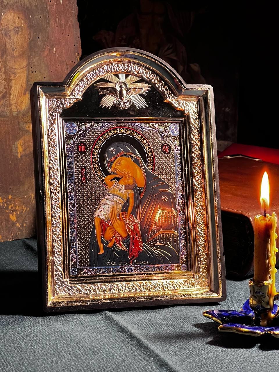 Icon of the Virgin Mary, God's mother, "Playing with the Child" icon, Orthodox icon, Orthodox christian, Christianity art, Icon 14x19 cm
