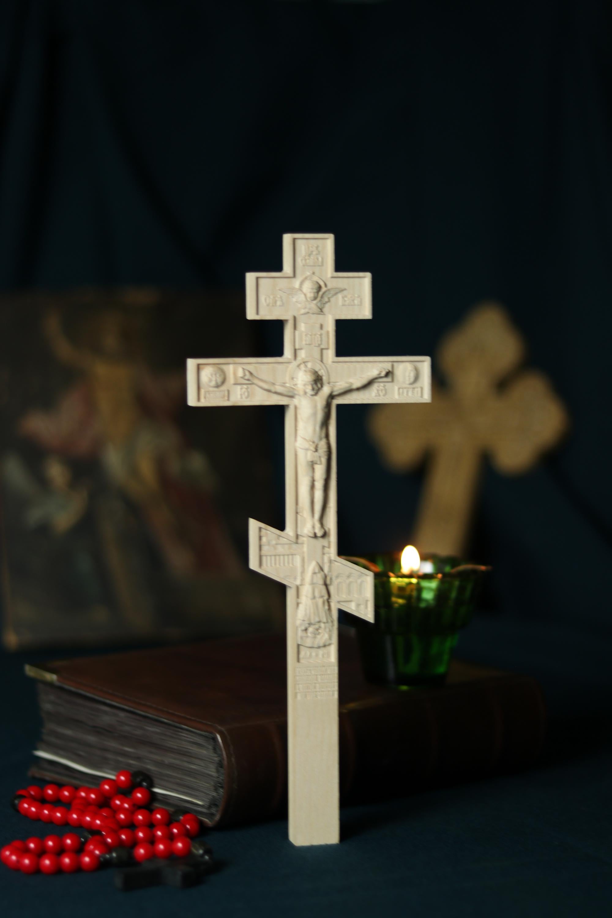 Orthodox Wooden Crucifix, Handcrafted Oak Wood Cross