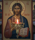 Hanging Vigil Lamp 7.3x4.9 in,, Greek Orthodox Lampada with 16.7 in Chain