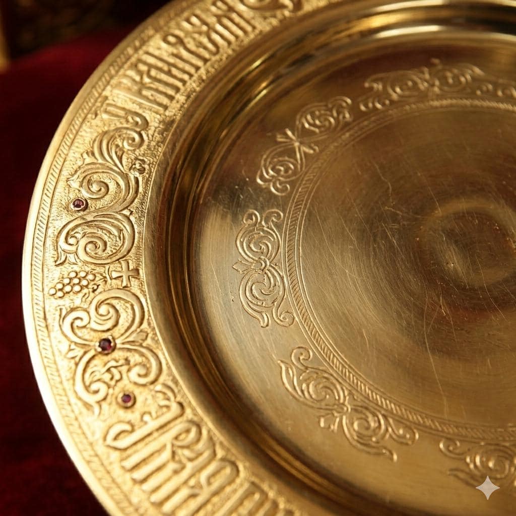 Orthodox Diskos Paten Large Church Plate Brass Lacquered