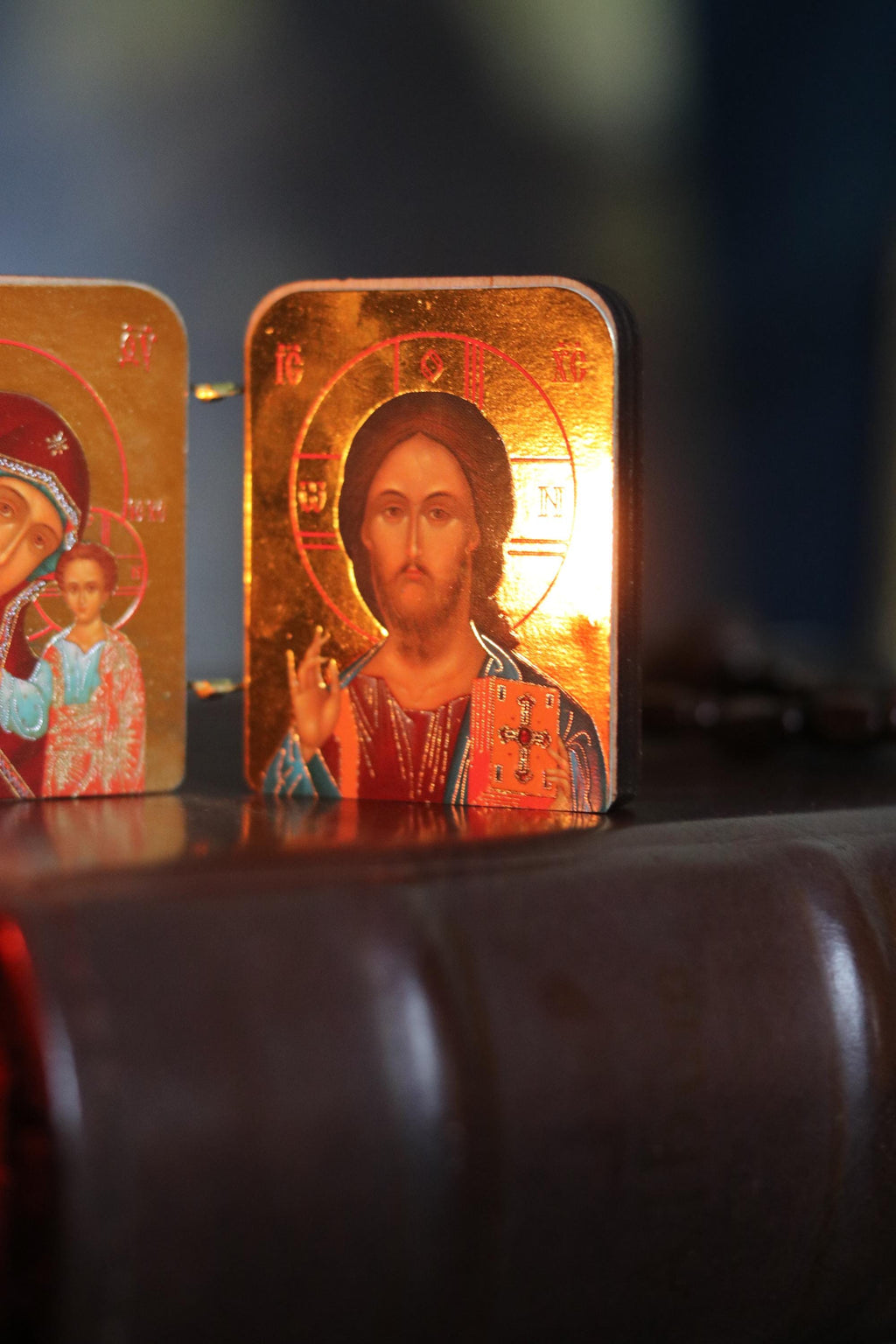 Diptych icon of Jesus Christ and the Mother of God, 2x1.6 in