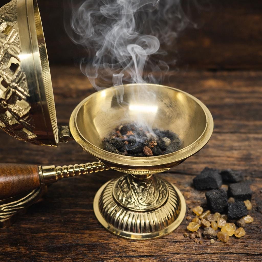Incense Burner 5.9in Metal Censer Wooden Handle, Orthodox Censer, Religious Decor
